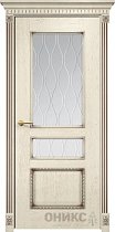 Дверь Оникс модель Версаль с декором цвет Слоновая кость патина коричневая сатинат гравировка Волна