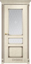 Дверь Оникс модель Версаль с декором цвет Слоновая кость патина коричневая сатинат гравировка Британия