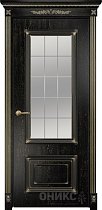 Дверь Оникс модель Мадрид цвет Эмаль черная патина золото сатинат гравировка Решетка