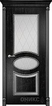 Дверь Оникс модель Эллипс фреза-2 цвет Эмаль черная патина серебро сатинат гравировка Ромб