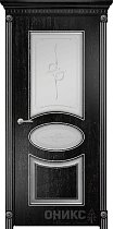 Дверь Оникс модель Эллипс фреза-2 цвет Эмаль черная патина серебро сатинат пескоструй Эллипс