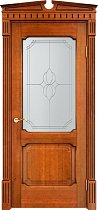 Дверь Массив Ольхи модель Ол7.2 цвет Медовый+патина орех стекло 7-1