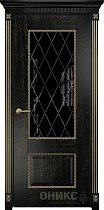 Дверь Оникс модель Александрия-2 цвет Эмаль черная патина золото триплекс чёрный гравировка Ромб