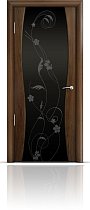 Дверь Мильяна модель Омега-1 цвет Американский орех триплекс черный рисунок Фиалка