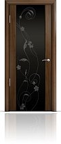 Дверь Мильяна модель Омега-2 цвет Американский орех триплекс черный рисунок Фиалка