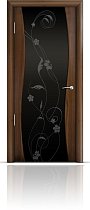 Дверь Мильяна модель Омега цвет Американский орех триплекс черный рисунок Фиалка