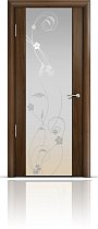Дверь Мильяна модель Омега-2 цвет Американский орех триплекс белый рисунок Фиалка