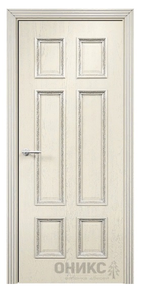 Дверь Оникс модель Гранд с декором Флора цвет Слоновая кость патина серебро