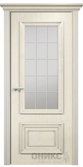 Дверь Оникс модель Мадрид цвет Слоновая кость патина серебро сатинат гравировка Решетка