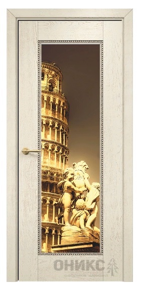 Дверь Оникс модель Александрия-1 цвет Слоновая кость патина коричневая триплекс фотопечать Рис.50