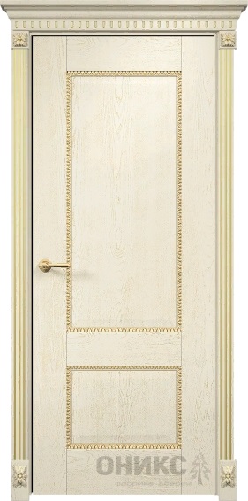 Дверь Оникс модель Александрия-2 цвет Слоновая кость патина золото