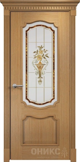 Дверь Оникс модель Венеция цвет Дуб стекло заливной витраж №1