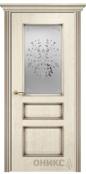 Дверь Оникс модель Версаль с декором цвет Слоновая кость патина коричневая сатинат печать Дерево