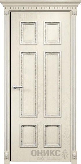 Дверь Оникс модель Гранд с декором Флора цвет Слоновая кость патина серебро