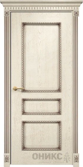 Дверь Оникс модель Версаль с декором цвет Слоновая кость патина коричневая
