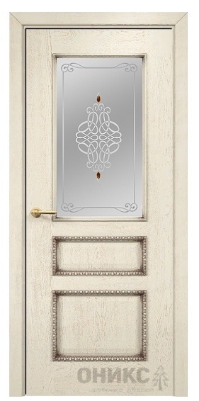 Дверь Оникс модель Версаль с декором цвет Слоновая кость патина коричневая сатинат фьюзинг Ажур