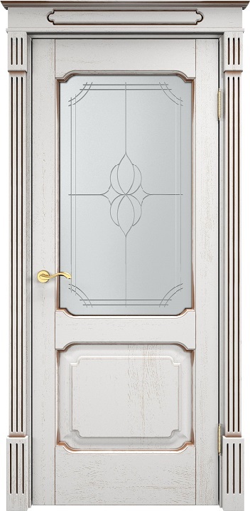Дверь Массив Дуба модель Д7 цвет Грунт+патина орех стекло 7-1
