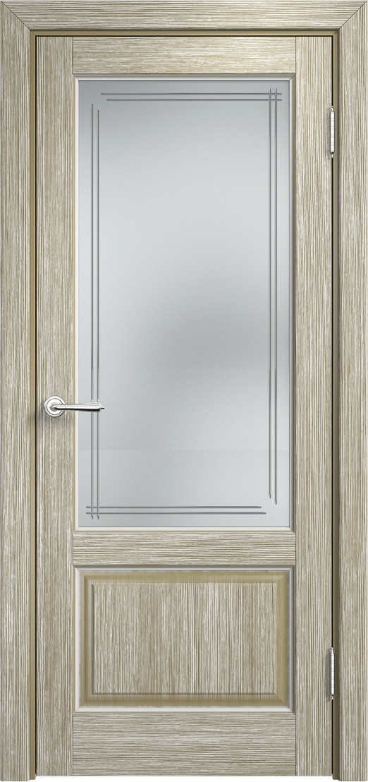 Дверь Мадера Винтаж модель 13Ш браш цвет Мох патина белая стекло