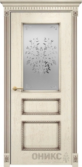 Дверь Оникс модель Версаль с декором цвет Слоновая кость патина коричневая сатинат печать Дерево