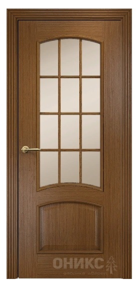 Дверь Оникс модель Прага с решёткой цвет Орех стекло сатинат Бронза