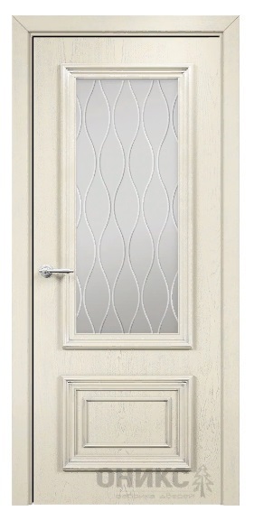 Дверь Оникс модель Мадрид цвет Слоновая кость патина серебро сатинат гравировка Волна