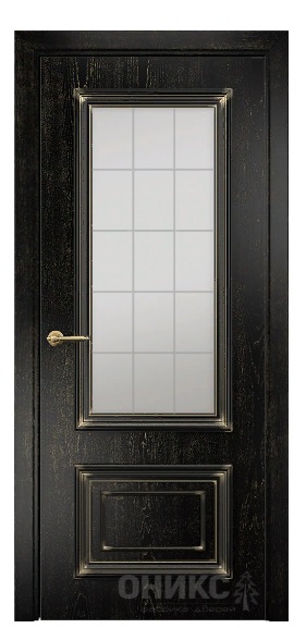 Дверь Оникс модель Мадрид цвет Эмаль черная патина золото сатинат пескоструй Решетка
