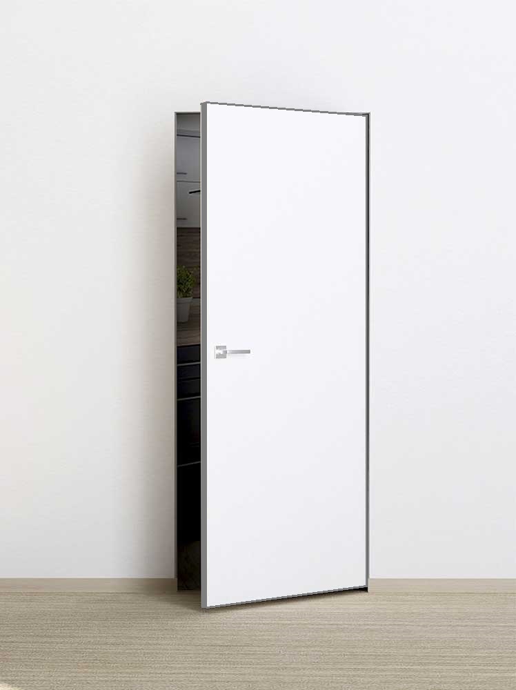 КД Дверь INVISIBLE WHITE 2000 мм кромка AL цвет хром c 4-x сторон прямого открывания