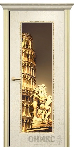 Дверь Оникс модель Александрия-1 цвет Слоновая кость патина золото триплекс фотопечать Рис.50