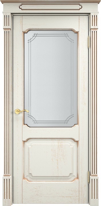 Дверь Массив Дуба модель Д7 цвет эмаль F120+патина золото стекло 7-3
