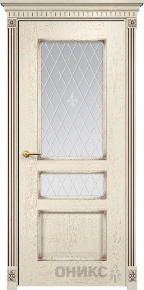 Дверь Оникс модель Версаль цвет Слоновая кость патина коричневая сатинат гравировка Британия