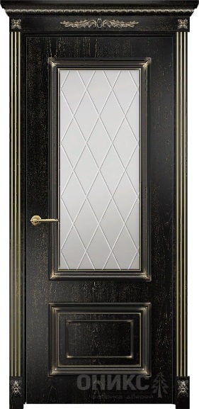 Дверь Оникс модель Мадрид цвет Эмаль черная патина золото сатинат гравировка Ромб