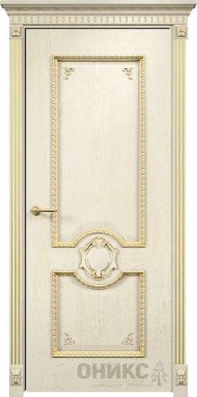 Дверь Оникс модель Рада с декором цвет Слоновая кость патина золото