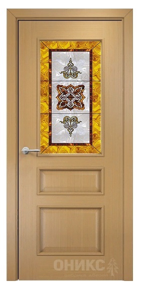 Дверь Оникс модель Версаль цвет Анегри сатинат витраж Желтый