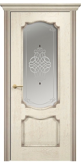 Дверь Оникс модель Венеция цвет Слоновая кость патина коричневая стекло фьюзинг Ажур