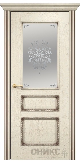 Дверь Оникс модель Версаль с декором цвет Слоновая кость патина коричневая сатинат пескоструй Дерево