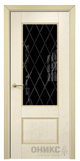 Дверь Оникс модель Александрия-2 цвет Слоновая кость патина золото триплекс чёрный гравировка Ромб