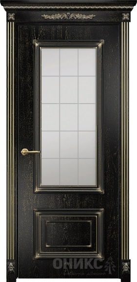 Дверь Оникс модель Мадрид цвет Эмаль черная патина золото сатинат пескоструй Решетка