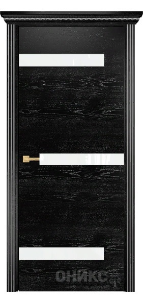 Дверь Оникс модель Силуэт цвет Эмаль черная патина серебро лакобель белый