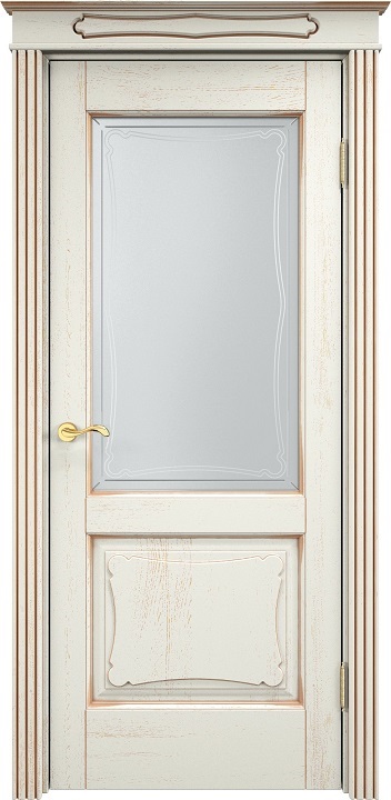 Дверь Массив Дуба модель Д6 цвет эмаль F120+патина золото стекло 6-4