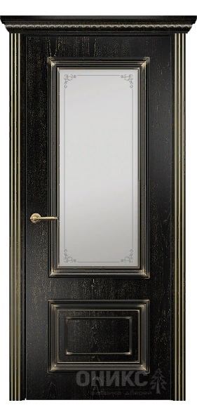 Дверь Оникс модель Мадрид цвет Эмаль черная патина золото сатинат пескоструй Узор-2