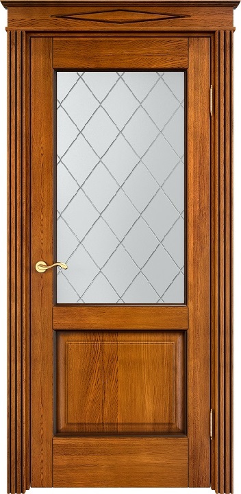 Дверь Массив Ольхи модель Ол13 цвет Медовый+патина орех стекло
