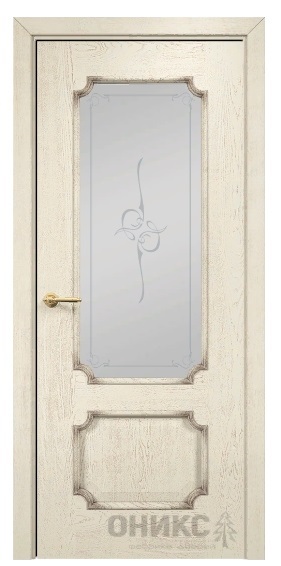 Дверь Оникс модель Палермо цвет Слоновая кость патина коричневая сатинат пескоструй Эллипс