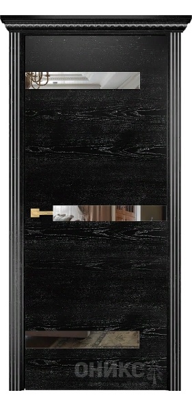 Дверь Оникс модель Силуэт цвет Эмаль черная патина серебро зеркало