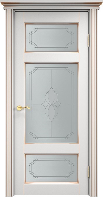 Дверь Массив Ольхи модель Ол55 цвет Грунт+патина золото стекло 55-3