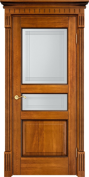Дверь Массив Дуба модель Д5 цвет Медовый+патина орех стекло 5-2/5-2