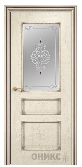 Дверь Оникс модель Версаль цвет Слоновая кость патина коричневая сатинат фьюзинг Ажур
