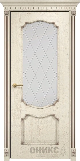 Дверь Оникс модель Венеция цвет Слоновая кость патина коричневая стекло гравировка Ромб