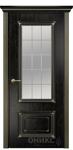 Дверь Оникс модель Мадрид цвет Эмаль черная патина золото сатинат гравировка Решетка