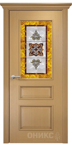 Дверь Оникс модель Версаль цвет Анегри сатинат витраж Желтый