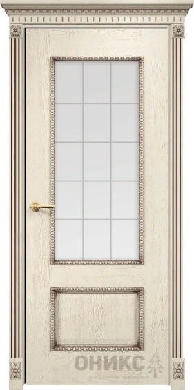 Дверь Оникс модель Марсель с декором цвет Слоновая кость патина коричнева сатинат пескоструй Решетка